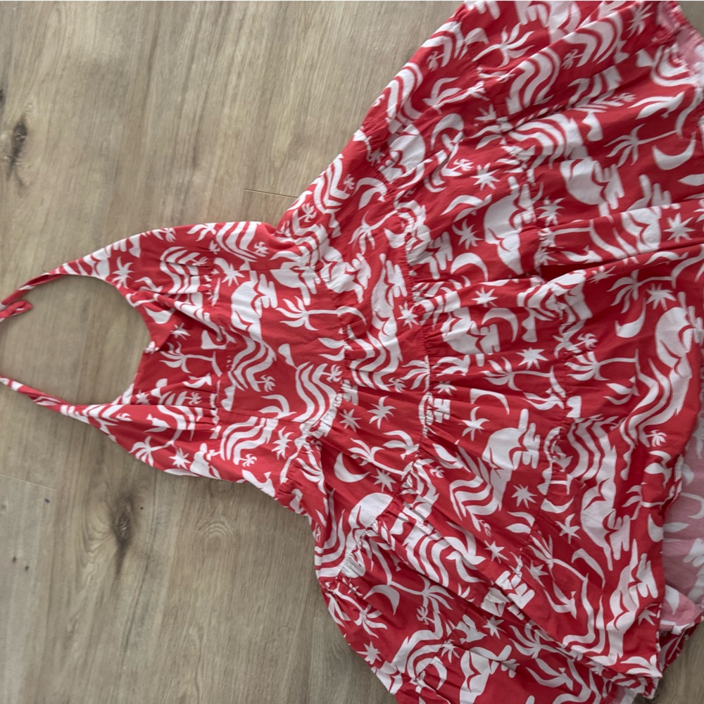 Tropical Red and White Halter Mini Dress
